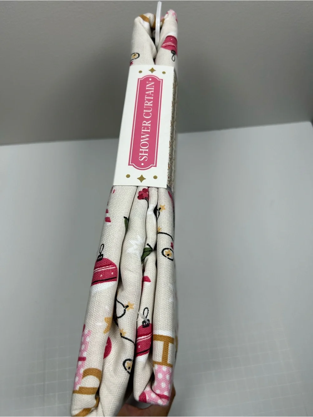 Twilight Town Christmas Reindeer Pink Peppermint Shower Curtain 72x72 NWT